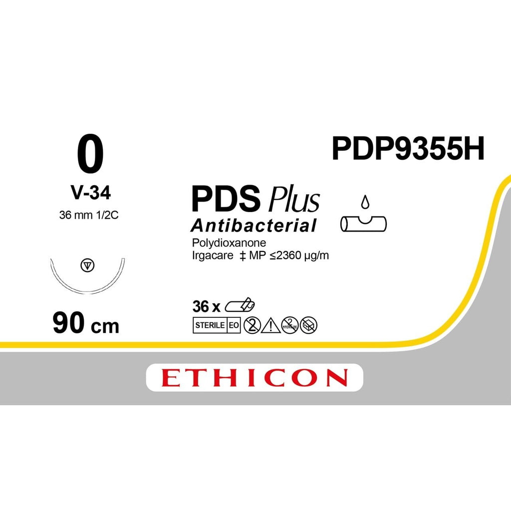 Ethicon PDS™ Plus Antibacterial (Polydioxanone) Violet Absorbable Surgical Suture – 90 cm – V - 34 Needle – PDP9355H (Box of 36) - SuturePDP9355H