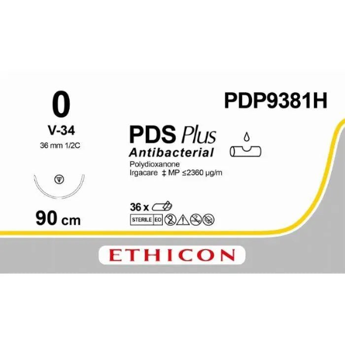 Ethicon PDS® Plus Antibacterial (Polydioxanone) Violet Absorbable Veterinary Suture – USP 0 – 90 cm – V - 34 TAPERCUT® Needle (36 mm) – PDP9381H (Box of 36) - SuturePDP9381H