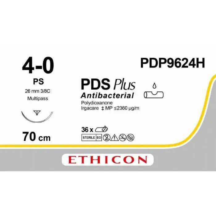 Ethicon PDS® Plus Antibacterial (Polydioxanone) Undyed Absorbable Veterinary Suture | USP 4 - 0 | 70 cm | PS PRIME™ MP Reverse Cutting Needle (26 mm) | PDP9624H (Box of 36) - SuturePDP9624H