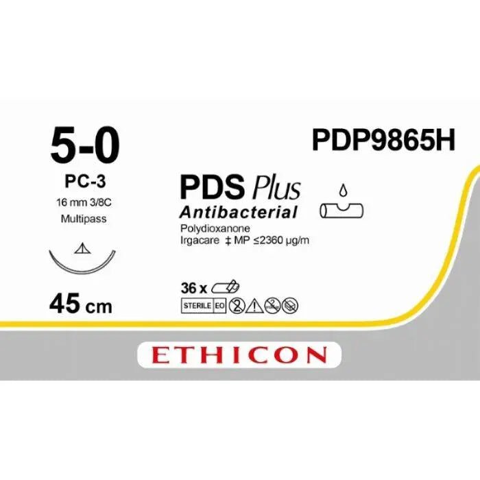Ethicon PDS® Plus Antibacterial (Polydioxanone) Undyed Absorbable Veterinary Suture | USP 5 - 0 | 45 cm | PC - 3 PRIME™ MP Conventional Cutting Needle (16 mm) | PDP9865H (Box of 36) - SuturePDP9865H