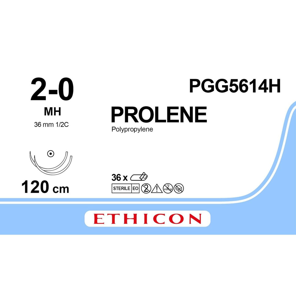 Ethicon PROLENE Polypropylene Blue Non - Absorbable Surgical Suture – USP 2 - 0 – 120 cm – Double - Armed MH Taper Point Needles (36 mm) – PGG5614H (Box of 36) - SuturePGG5614H