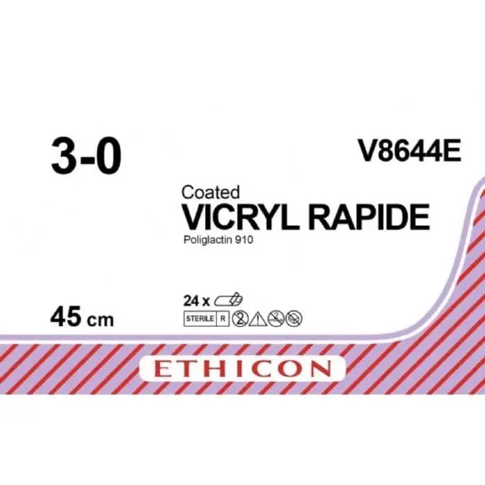 Ethicon VICRYL RAPIDE Braided Polyglactin 910 Absorbable Surgical Suture – USP 3 - 0 – 45 cm – Undyed – Non - Needled Ligature – V8644E (Box of 24) Size: 3 - 0 Colour: Undyed Style: Non - Needled (Ligature) - V8644E