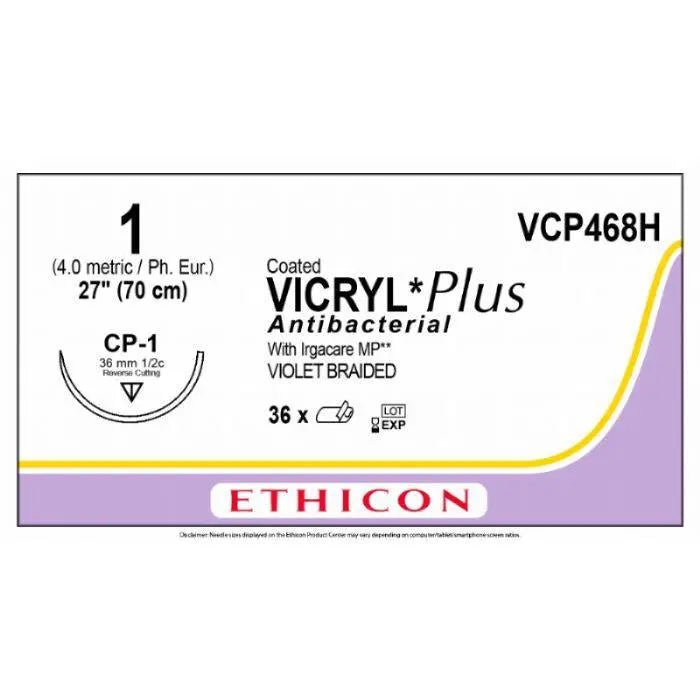 Ethicon VICRYL PLUS Polyglactin 910 Braided Absorbable Antibacterial Surgical Suture VCP468H