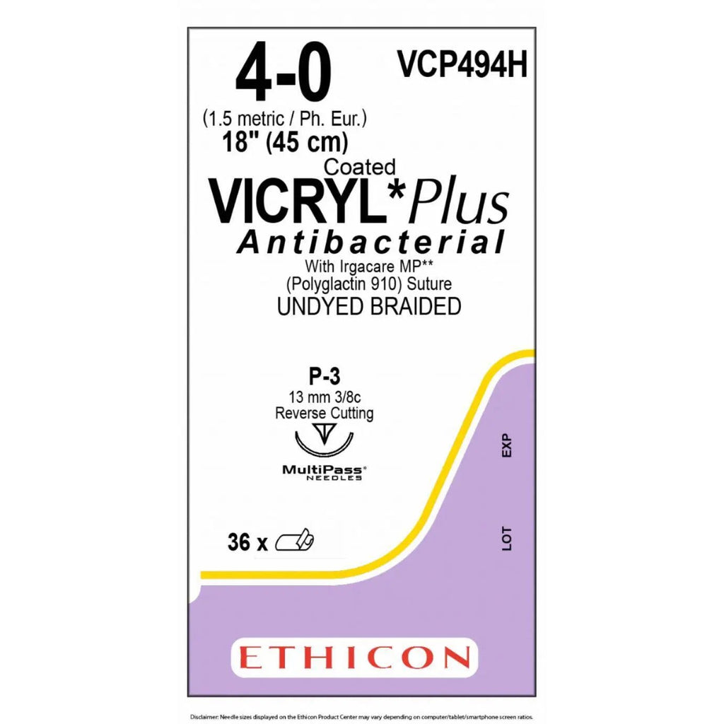 Ethicon VICRYL PLUS Polyglactin 910 Braided Absorbable Antibacterial Surgical Suture VCP494H