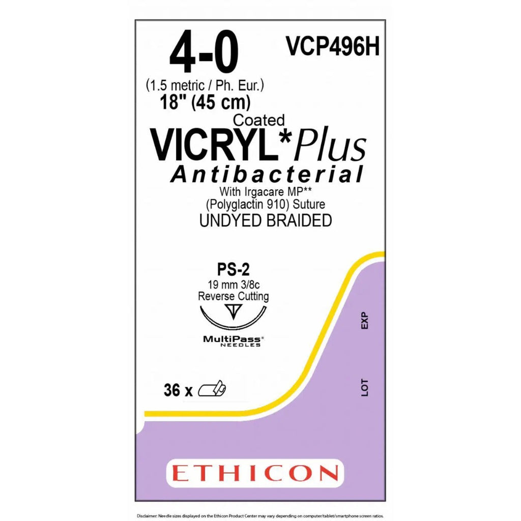 Ethicon VICRYL PLUS Polyglactin 910 Braided Absorbable Antibacterial Surgical Suture VCP496H