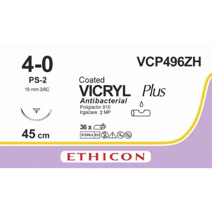 Ethicon VICRYL PLUS Polyglactin 910 Braided Absorbable Antibacterial Surgical Suture VCP496ZH