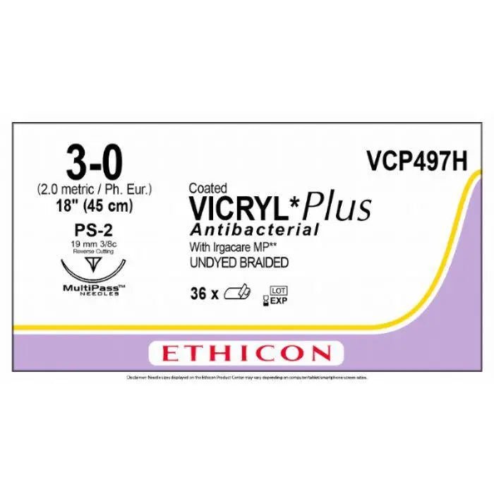 Ethicon VICRYL PLUS Polyglactin 910 Braided Absorbable Antibacterial Surgical Suture VCP497H