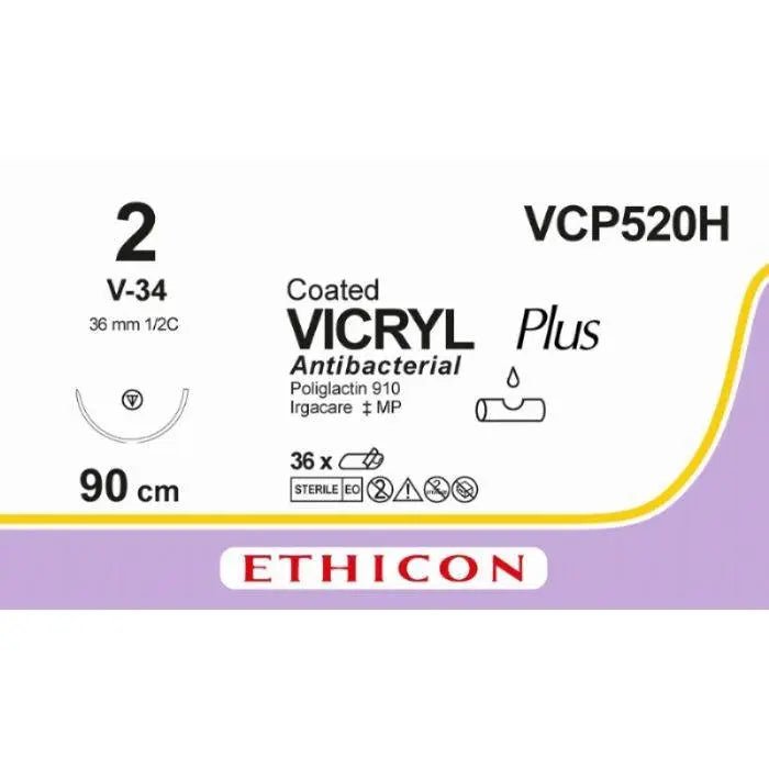 Ethicon VICRYL PLUS Polyglactin 910 Braided Absorbable Antibacterial Surgical Suture VCP520H