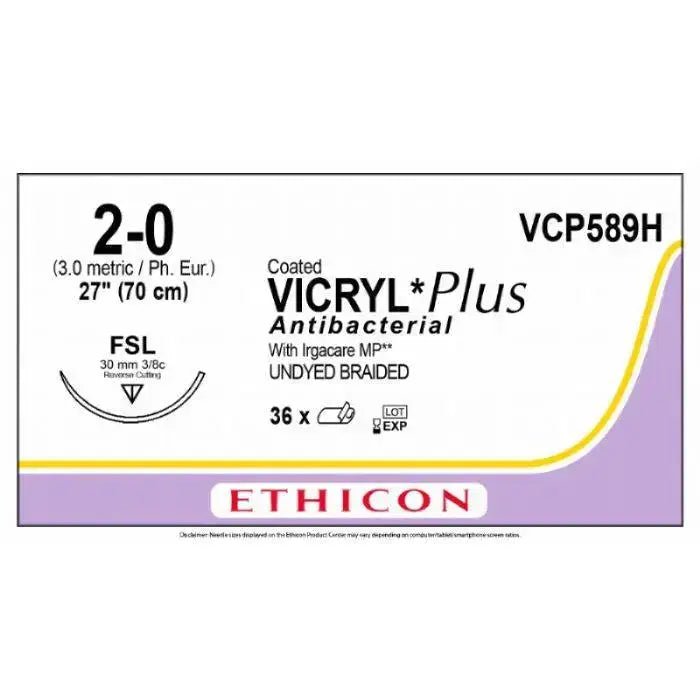 Ethicon VICRYL PLUS Polyglactin 910 Braided Absorbable Antibacterial Surgical Suture VCP589H