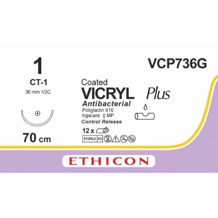 Ethicon VICRYL PLUS Polyglactin 910 Braided Absorbable Antibacterial Surgical Suture VCP736G