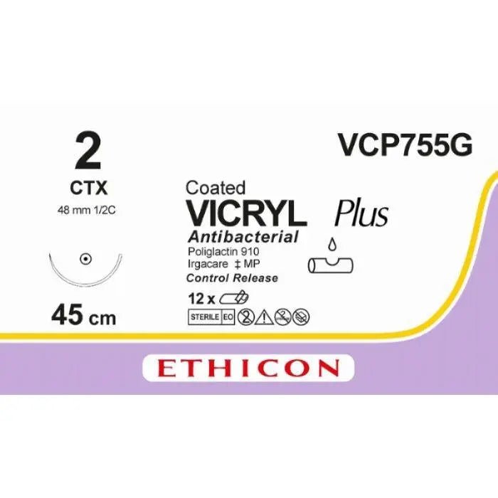 Ethicon VICRYL PLUS Polyglactin 910 Braided Absorbable Antibacterial Surgical Suture VCP755G