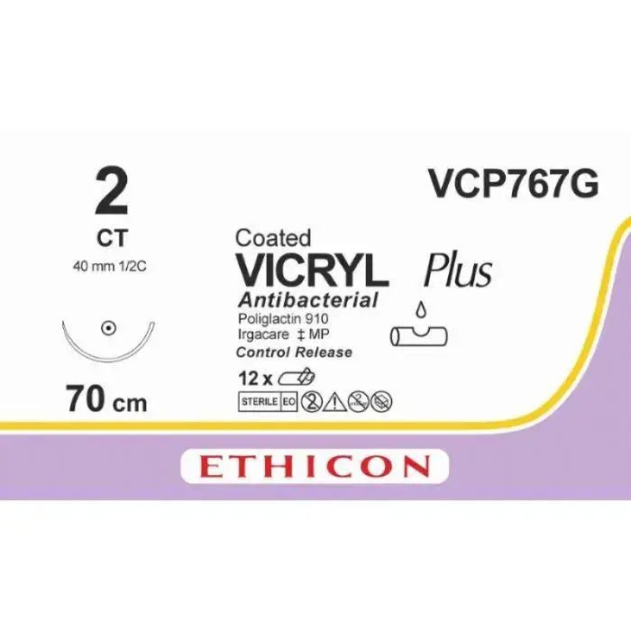 Ethicon VICRYL PLUS Polyglactin 910 Braided Absorbable Antibacterial Surgical Suture VCP767G