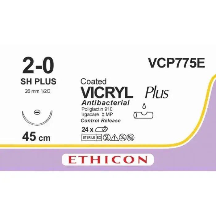 Ethicon VICRYL PLUS Polyglactin 910 Braided Absorbable Antibacterial Surgical Suture VCP775E