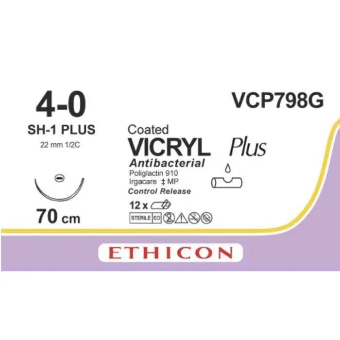 Ethicon COATED VICRYL® Plus Antibacterial (Polyglactin 910) Absorbable Surgical Suture – USP 2 - 0 – 4 × 45 cm – Violet – MH Taper Point Needle – VCP786G (Box of 12) Size: 2 - 0 Colour: Violet Style: Taper Point - VCP786G