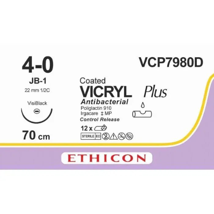 Ethicon VICRYL PLUS Polyglactin 910 Braided Absorbable Antibacterial Surgical Suture VCP7980D