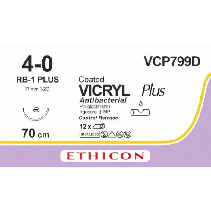 Ethicon VICRYL PLUS Polyglactin 910 Braided Absorbable Antibacterial Surgical Suture VCP799D