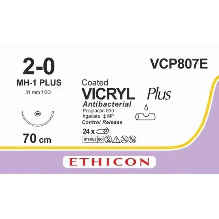 Ethicon VICRYL PLUS Polyglactin 910 Braided Absorbable Antibacterial Surgical Suture VCP807E