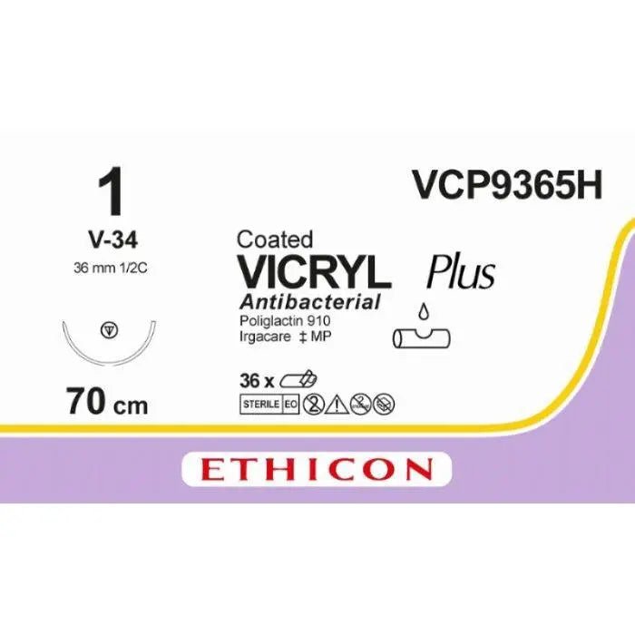 Ethicon VICRYL PLUS Polyglactin 910 Braided Absorbable Antibacterial Surgical Suture VCP9365H