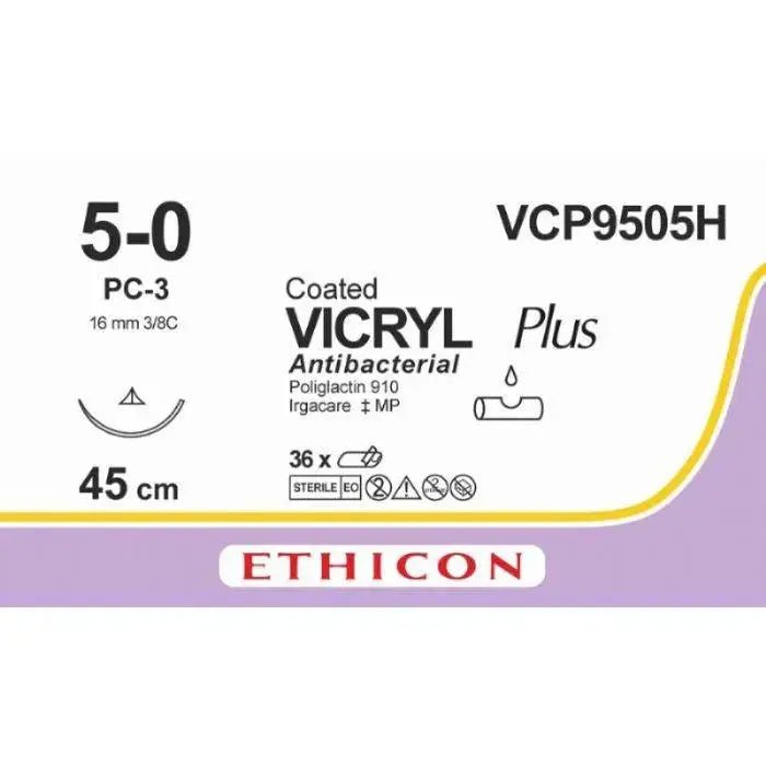 Ethicon VICRYL PLUS Polyglactin 910 Braided Absorbable Antibacterial Surgical Suture VCP9505H