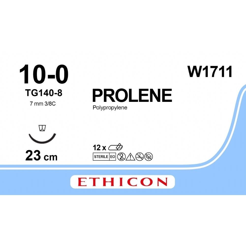 Ethicon PROLENE Polypropylene Blue Non - Absorbable Microsurgical Suture USP 10 - 0 30 cm Double - Armed TG140 - 8 Reverse Spatula Needles (6.5 mm) W1710 (Box of 12) - W1710