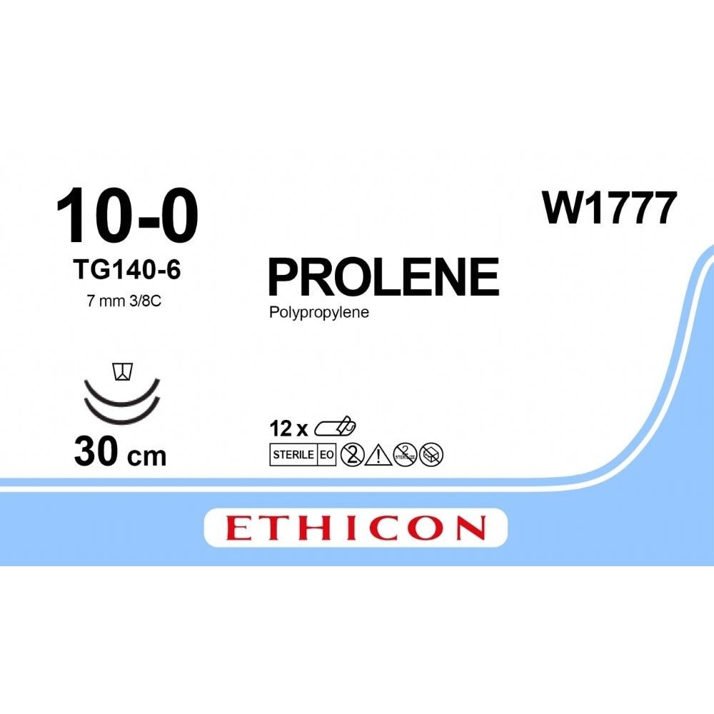 Ethicon PROLENE Polypropylene Blue Non - Absorbable Microsurgical Suture USP 10 - 0 30 cm TG - 140 - 6 Spatula Needle W1777 (Box of 12) - W1777