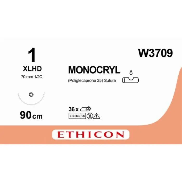 Ethicon Monocryl W3709 USP 1 violet suture 90cm 70mm blunt needle