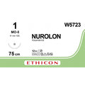 Ethicon NUROLON Braided Nylon Non - Absorbable Surgical Suture USP 1 75 cm Black Taper Point Needle (31 mm, 1/2 Circle) W5723 (Box of 12) - W5723
