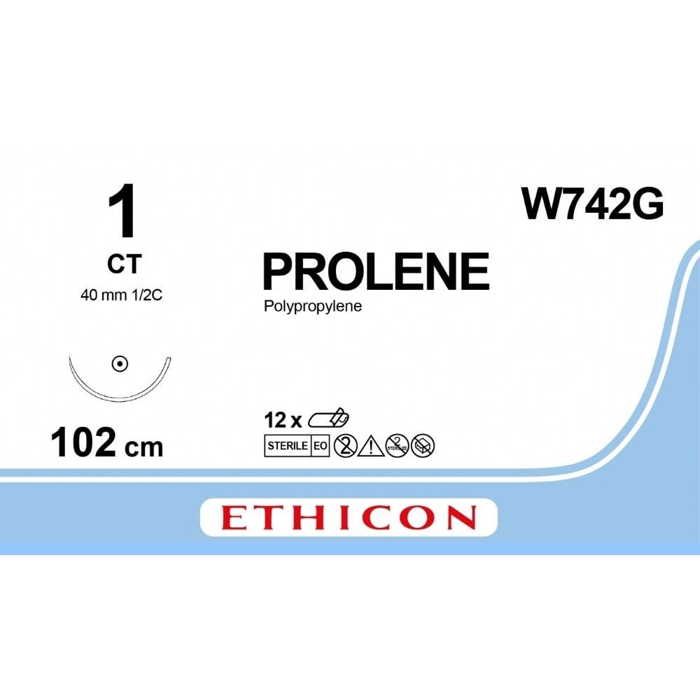 Ethicon PROLENE Polypropylene Blue Non - Absorbable Veterinary Surgical Suture USP 1 100 cm CT Taper Point Needle (40 mm) W742G (Box of 12) - W742G