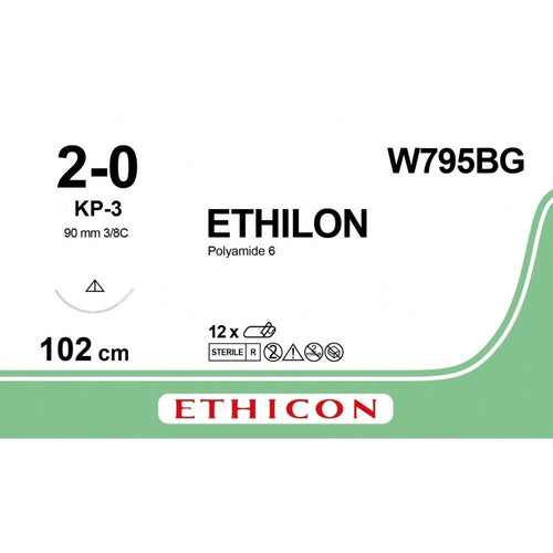 Ethicon ETHILON Black Monofilament Non - Absorbable Surgical Suture USP 2 - 0 40 in (100 cm) Black KP - 3 Conventional Cutting Needle 36 40 mm 3/8 Circle W795BG (Box of 12) - W795BG