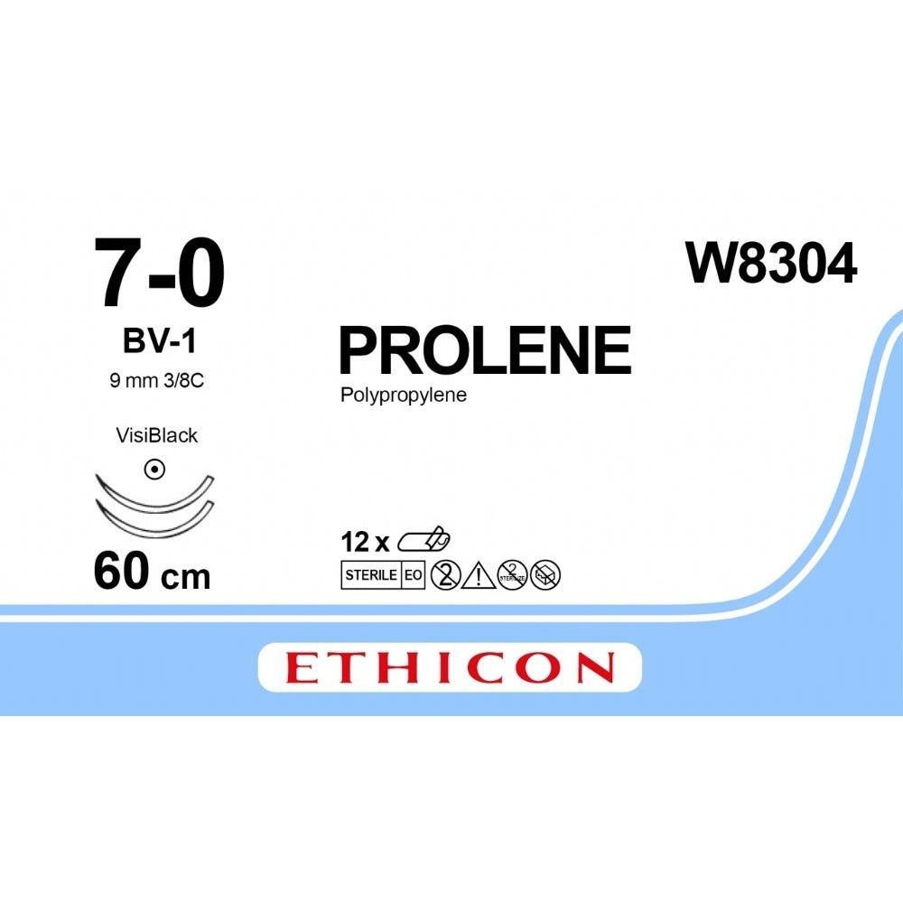 Ethicon PROLENE Polypropylene Blue Non - Absorbable Veterinary Microsurgical Suture USP 7 - 0 60 cm Double - Armed BV - 1 VB VISIBLACK Taper Point Needles (9.3 mm) W8304 (Box of 12) - W8304