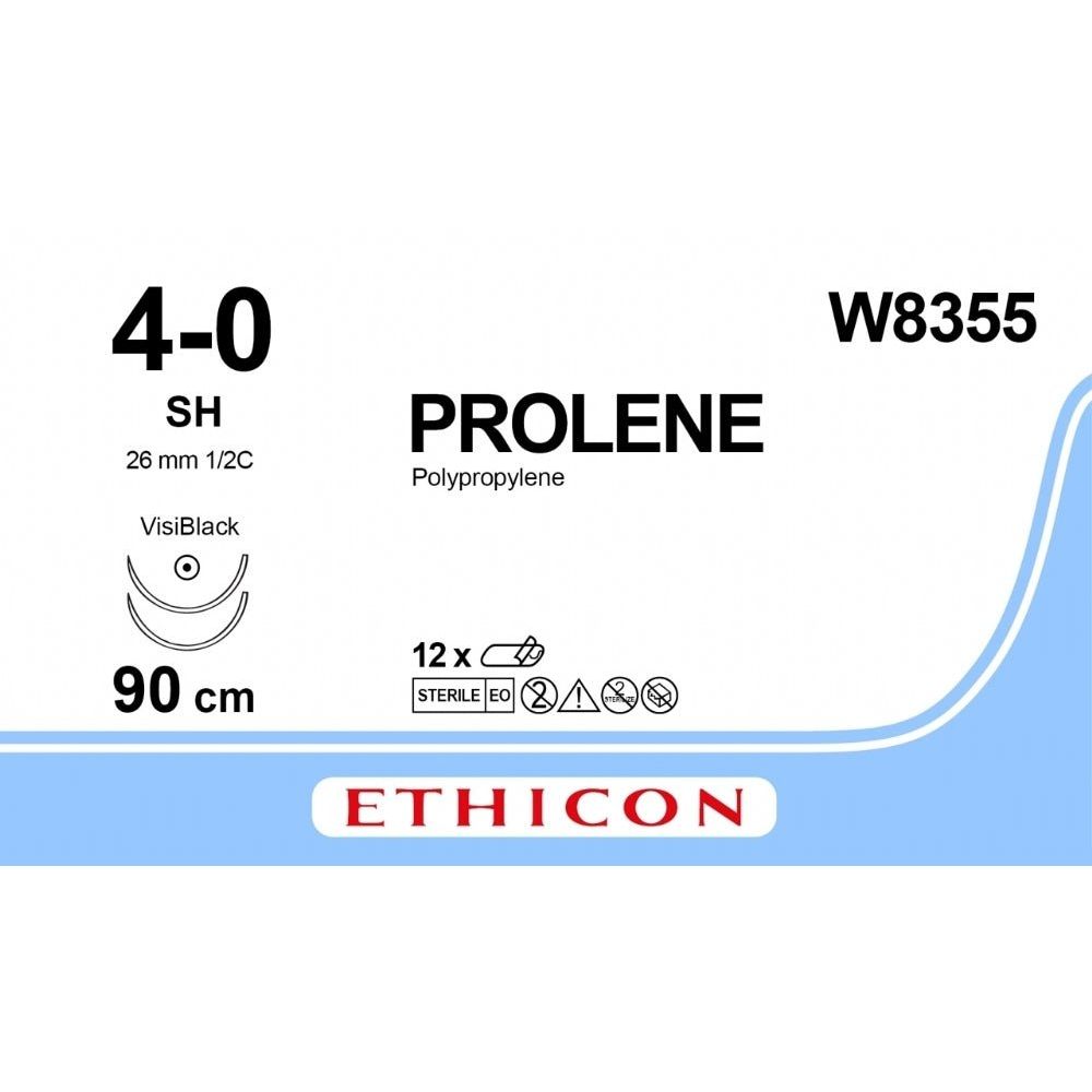Ethicon PROLENE Polypropylene Blue Non - Absorbable Veterinary Surgical Suture USP 4 - 0 90 cm Double - Armed SH VB VISIBLACK Taper Point Needles (26 mm) W8355 (Box of 12) - W8355