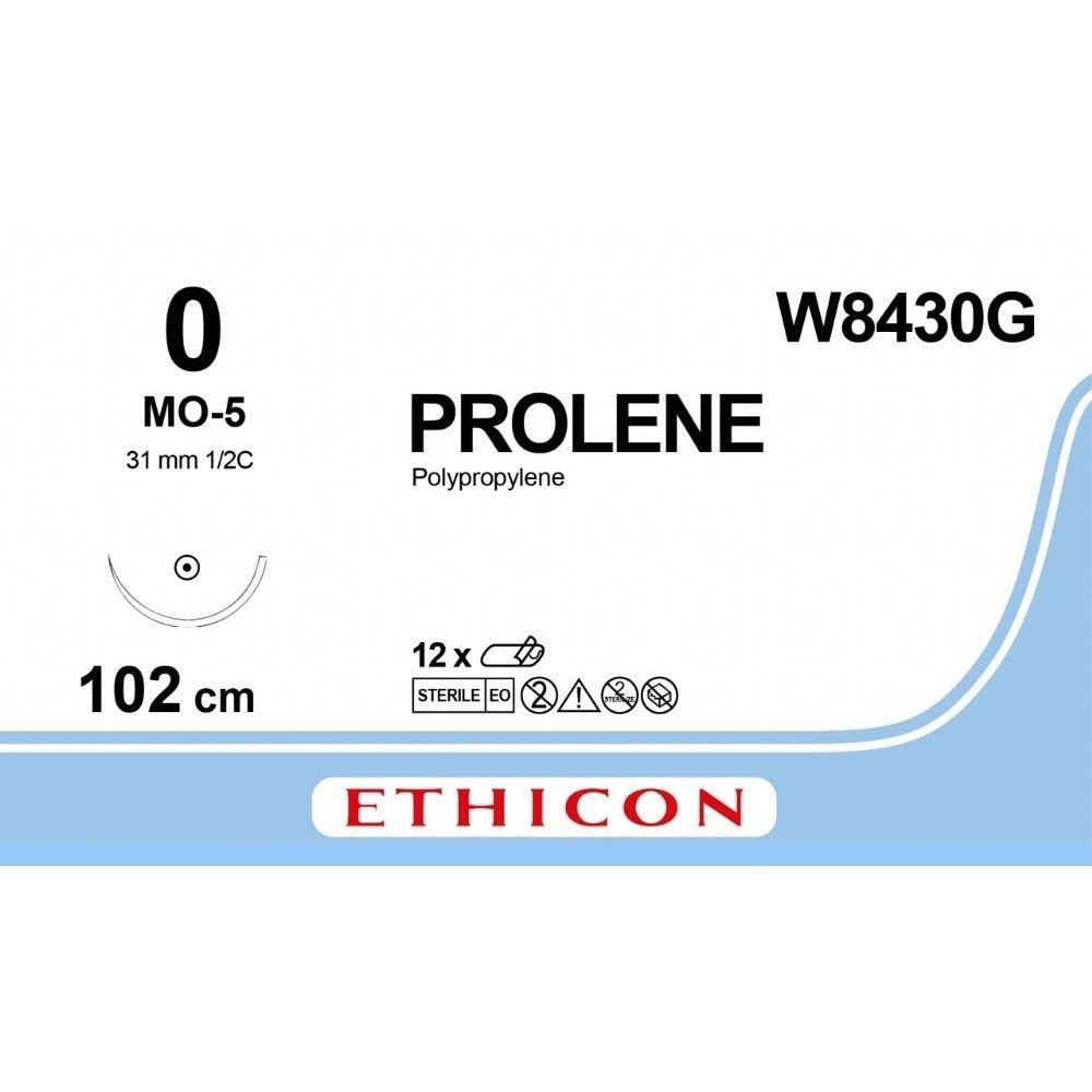 Ethicon PROLENE Polypropylene Blue Non - Absorbable Veterinary Surgical Suture USP 0 100 cm MO - 5 Taper Point Needle (31 mm) W8430G (Box of 12) - W8430G