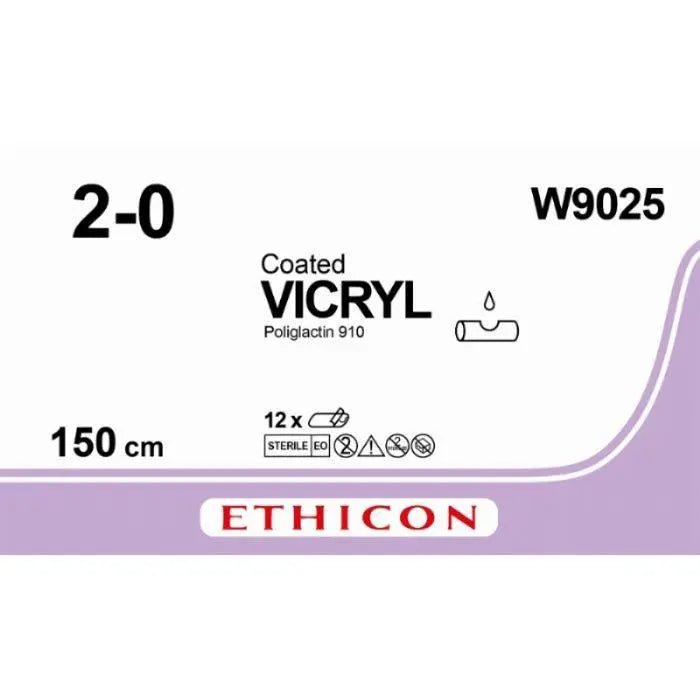 Ethicon VICRYL Polyglactin 910 Braided Absorbable Surgical Suture – USP 2 - 0 – 150 cm – Violet – Unarmed (No Needle) – W9025 (Box of 12) Size: 2 - 0 Colour: Violet Style: NA - W9025