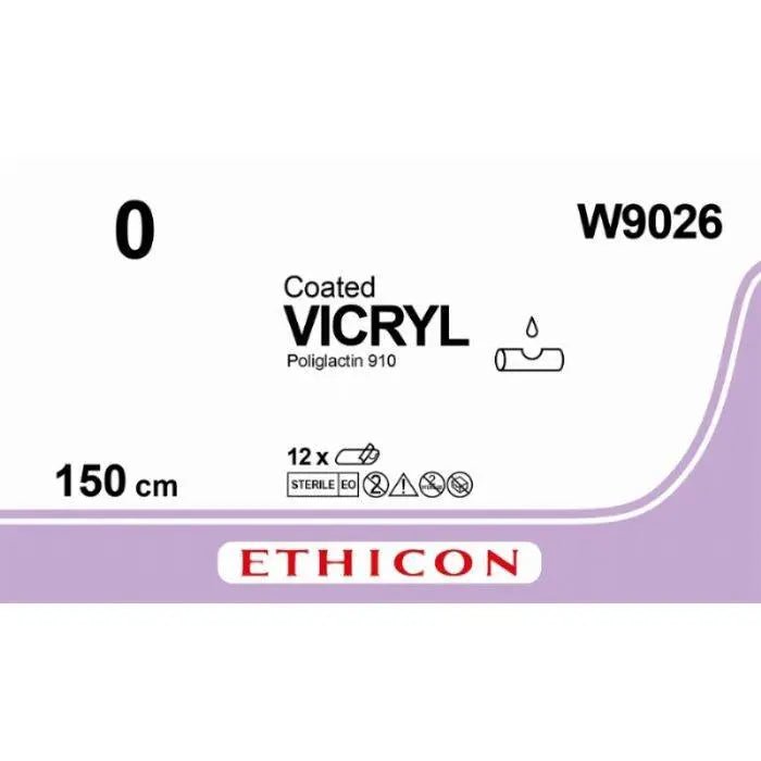 Ethicon VICRYL Polyglactin 910 Braided Absorbable Surgical Suture – USP 0 – 150 cm – Violet – Unarmed (No Needle) – W9026 (Box of 12) Size: 0 Colour: Violet Style: NA - W9026