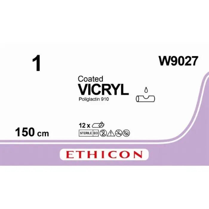 Ethicon VICRYL Polyglactin 910 Braided Absorbable Surgical Suture – USP 1 – 150 cm – Violet – Unarmed (No Needle) – W9027 (Box of 12) Size: 1 Colour: Violet Style: NA - W9027