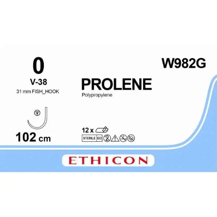 Ethicon PROLENE® Polypropylene Blue Non - Absorbable Veterinary Surgical Suture – USP 0 – 100 cm – V - 38 Tapercut Needle (31 mm) – W982G (Box of 12) - SutureW982G