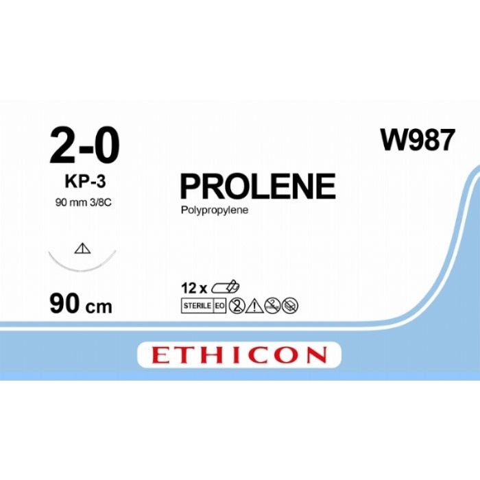 Ethicon PROLENE Polypropylene Blue Non - Absorbable Veterinary Surgical Suture USP 2 - 0 90 cm KP - 3 Conventional Cutting Needle (90 mm) W987 (Box of 12) - W987