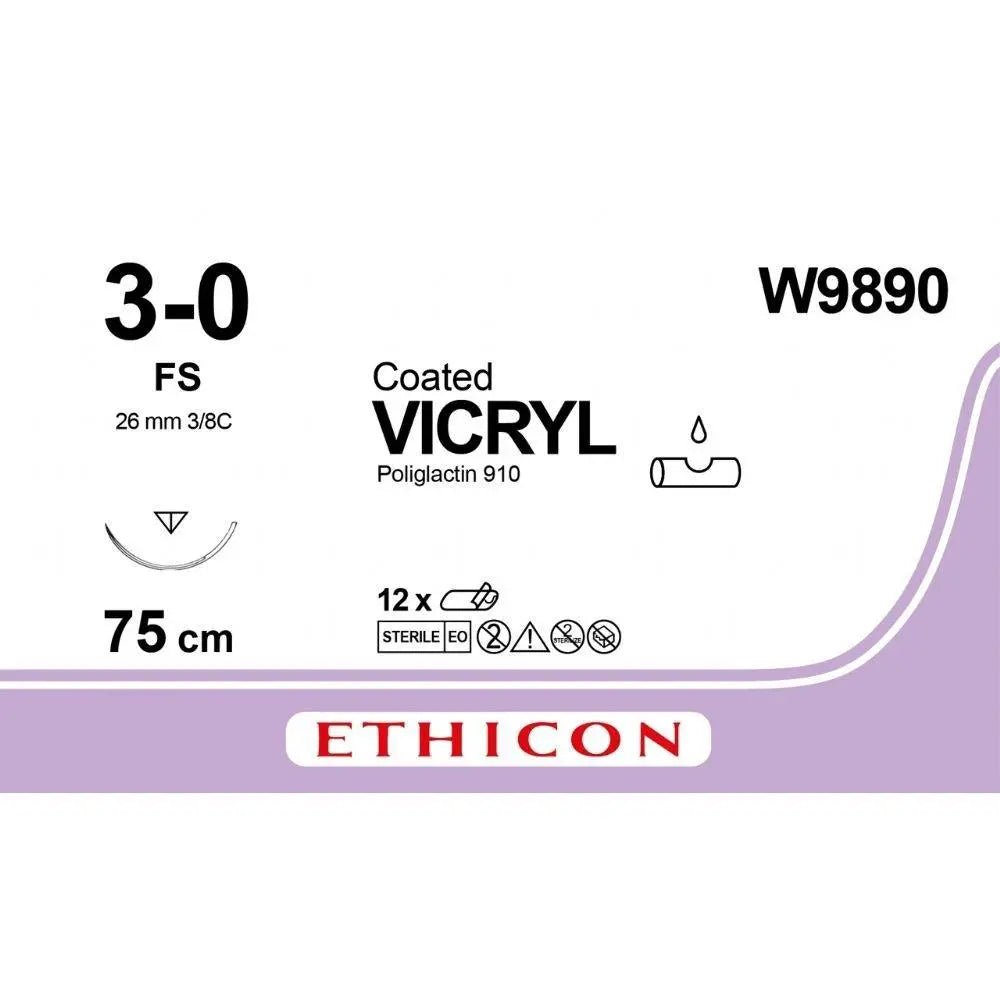 Ethicon COATED VICRYL Polyglactin 910 Braided Absorbable Surgical Suture – Undyed – Non - Needled Strand – W9890 (Box of 12) Colour: Undyed Style: Non - needled - W9890