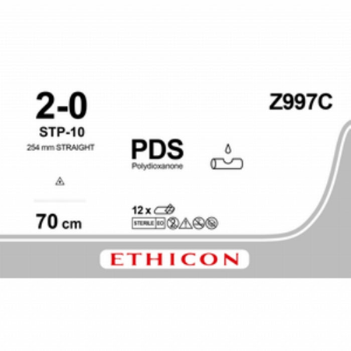 Ethicon PDS™ II Polydioxanone Suture – Absorbable Monofilament – USP 2 - 0 – 70cm (27”) – Violet – STP - 10 Taper Point Needle – Double Armed – Z997C (Box of 12) - SutureZ997C