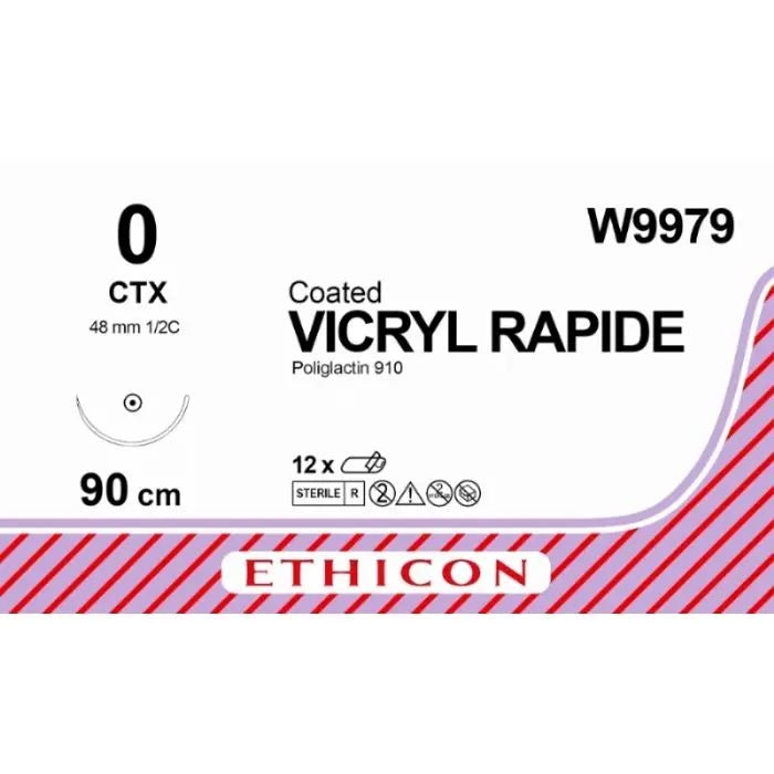 Ethicon VICRYL RAPIDE Braided Polyglactin 910 Absorbable Surgical Suture – USP 0 – 90 cm – Undyed – Taper Point Needle (48 mm, 1/2 Circle) – W9979 (Box of 12) Size: 0 Colour: Undyed Style: Taper Point - W9979
