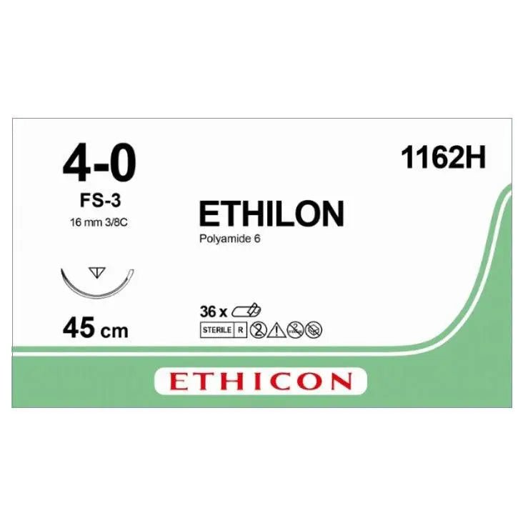 Ethicon ETHILON™ Black Monofilament Non - Absorbable Surgical Suture – USP 4 - 0 – 18 in (45 cm) – Black – FS - 3 Reverse Cutting Needle 19 mm – 3/8 Circle – 1162H (Box of 36) Size: 4 - 0 Colour: Black Style: cutting - Medical Suture1162H