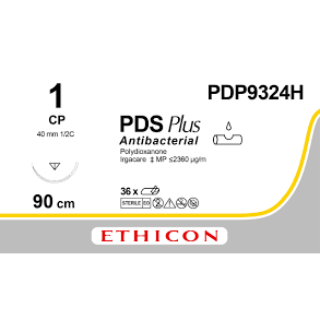 Ethicon PDS® Plus Antibacterial (Polydioxanone) Violet Absorbable Surgical Suture – USP 1 – 90 cm – CP Reverse Cutting Needle (40 mm) – PDP9324H (Box of 36) - SuturePDP9324H