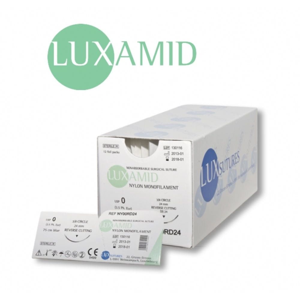LuxSutures LUXAMID Nylon Veterinary Non - Absorbable Surgical Suture Metric 3.5 100 cm Blue Cassette (1 Pc.) - NY00100